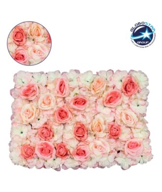 GloboStar® 78301 Συνθετικό Πάνελ Λουλουδιών - Κάθετος Κήπος Τριαντάφυλλο - Αζαλέα Μ60 x Υ40 x Π7cm